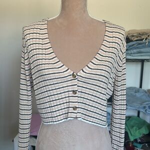 LA Hearts striped cropped button up sweater long sleeve